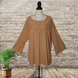 Plus Sonoma Tawny Boho Bell Sleeve Tunic Size 3X